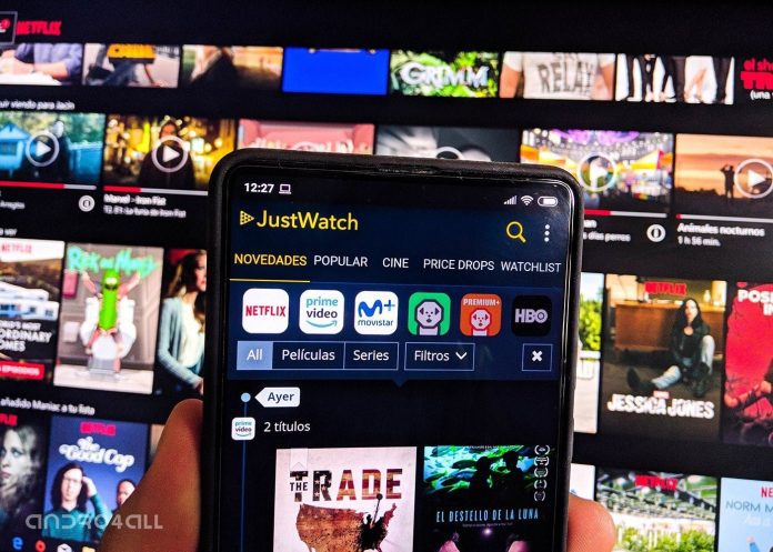 Aplicación JustWatch en un teléfono móvil