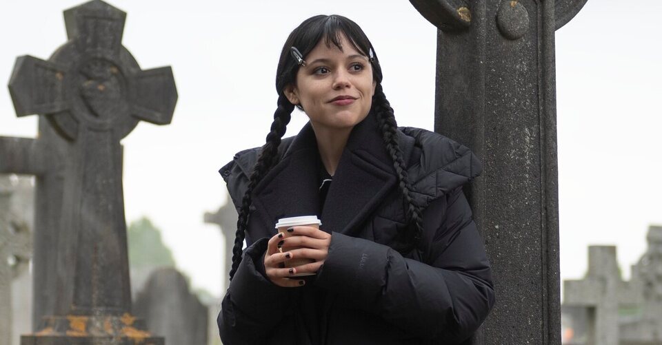 Jenna Ortega en el rodaje de 'Miércoles'